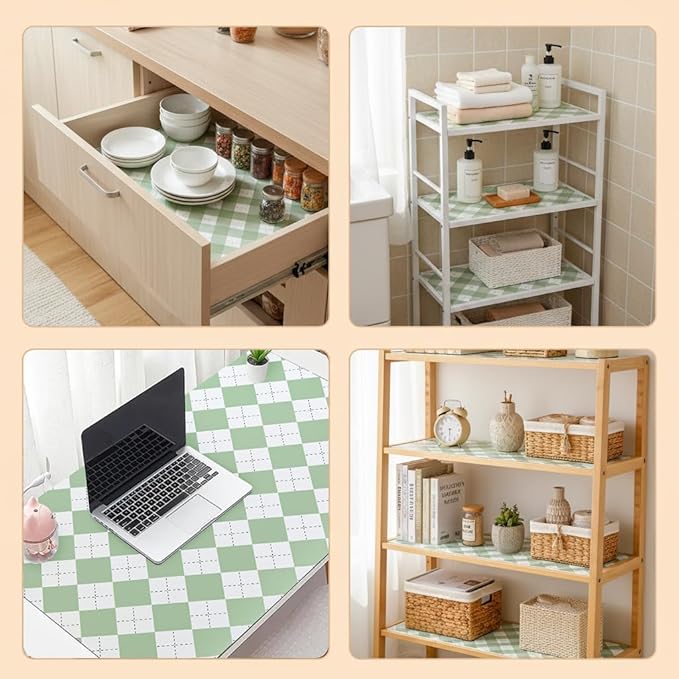 Coavas Extra Grip Thickened Shelf and Drawer Liner - Non-Adhesive Non-Slip Waterproof Mats for Kitchen Cabinets, Drawers, Shelves, Dresser & Cupboard, Easy Cut DIY (Green Rhombic, 12IN x 10FT)