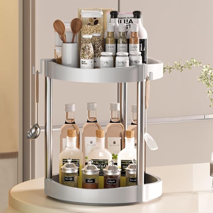 10.01" 2-Tier 360°Rotating Lazy Susan turntable Organizer Spice Rack Organization for Kitchen countertop and Cabinet pantry Organizers and storage(3Grey, Extra Large)