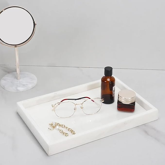 Natural Marble Tray, Stone Tray for Bedroom/Bathroom/Kitchen/Vanity Countertop, Jewelry Tray for Rings Earrings Necklace Bracelet Watch, Room Decor Aesthetic