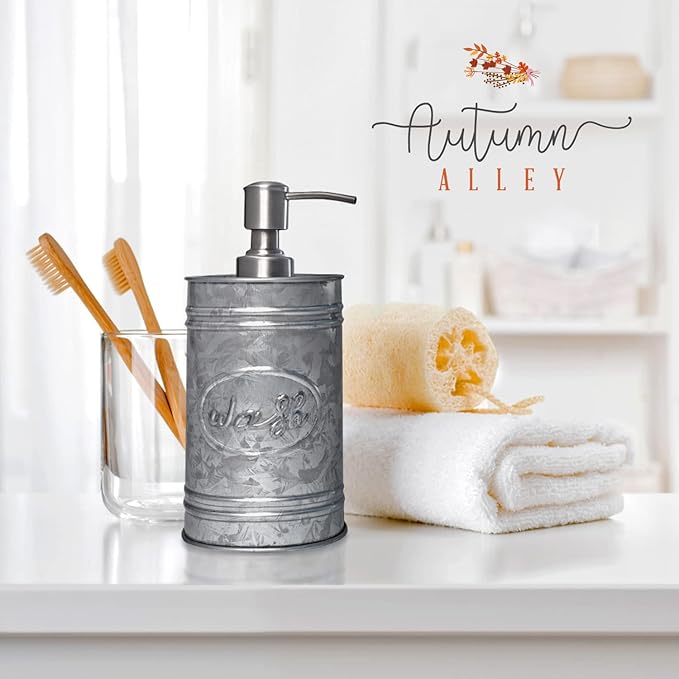 Autumn Alley Galvanized Farmhouse Soap Dispenser Kitchen - Rustic Soap Dispenser for Bathroom - Stainless Steel Pump for Hand Wash, Sanitizer, Lotion, Rustic Bathroom Accessories,17.5 oz, Grey