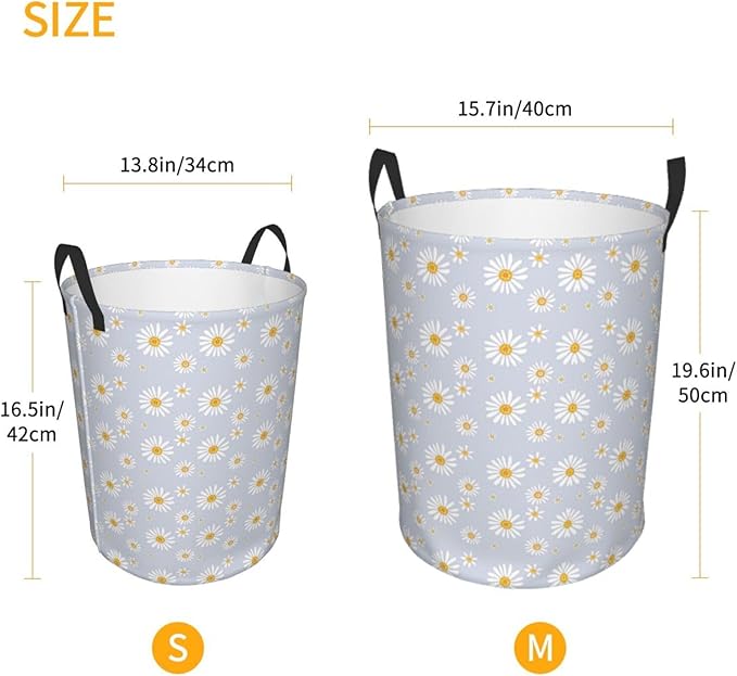 Daisy Flowers Round Laundry Hamper Storage Basket Toys Clothes Organizer Bin For Home Bathroom Bedroom Dorm Nursery, 62l