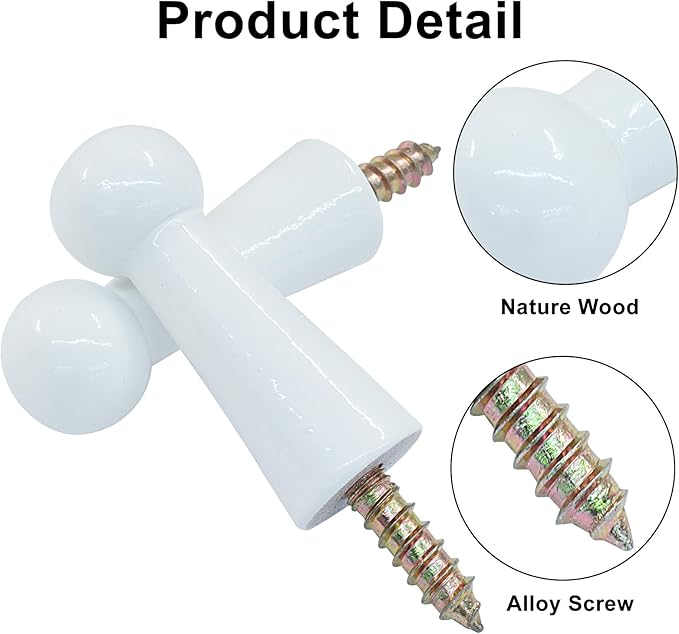 10Pcs Wooden Screw Hooks, Solid Wooden Wall Hooks Screw-On Coat Hooks, DIY Wood Coat Hooks for Hanging Jacket/Towel/Mug/Clothes Crafts(Style-1,White)