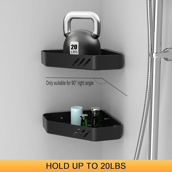 Ibergrif M34034B Shower Caddy Corner, Bathroom Corner Shelves, Bathroom Storage Shower Organizers, Self Adhesive or Wall Mounted, 2 Pack Black