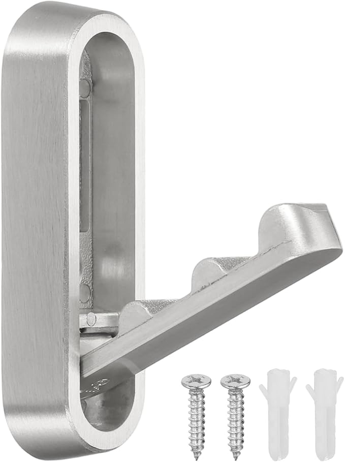 uxcell Foldable Wall Hooks, Aluminum Alloy Heavy Duty Wall Mounted Folding Coat Hooks with Mounting Accessories Space-Saving for Hanging Coat Towels Hat Bags, Oval, Brushed Nickel