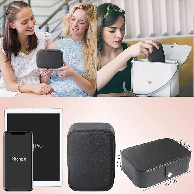 Travel Jewelry Box, Small Jewelry Organizer Boxes for Women Girls, 2 Layer Travel Jewlery Case, PU Leather Mini Portable Jewerly Storage Display Holder for Earrings, Ring, Necklaces, Bracelets - Black