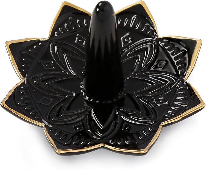 Ceramic Ring Holder for Jewelry,Black Mandala Ring Dish Jewelry Dish Jewelry Holder,Room Decor,Engagement Wedding Birthday Gifts for Couples Women