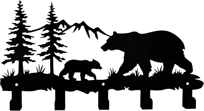 Metal Bear Coat Hooks Wall Art Decoration, Clothes Hangers and Key Holders, Metal Clothes Racks and Backpack Hooks - Animal Themed Hooks Decoration for Storage, Living Room, Office, Hallway