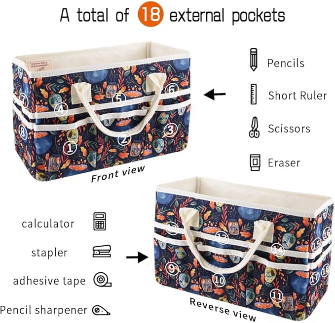 E-WEICHEN Craft Organizer Tote Bag Art Storage Caddy with Multiple Pockets Containers for Art,Craft,and Office Supplies Storage.Black Magic