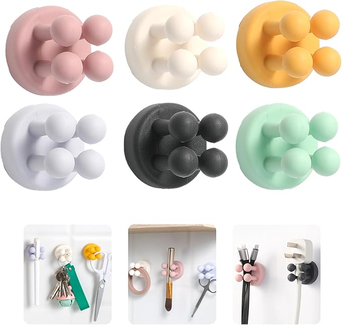 Silicone Toothbrush Holders 6Pcs - Self Adhesive Razor Holder Wall Mounted, Organizer for Bathroom Kitchen Living Room Office
