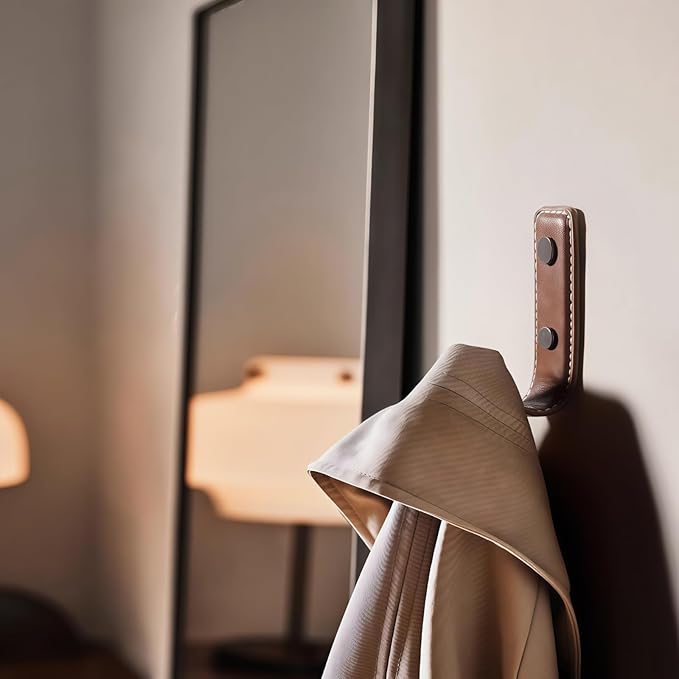 4 Pcs Leather Coat Hooks Wall Mount,Coat Hooks for Wall,Wall Hooks for Hanging Robe Towels Bags Hats Scarf Keys Clothes Suitable for Bedroom, Entryway and Closet (Brown)