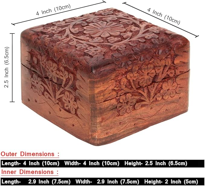 Ajuny Wooden Hand Carved Decorative Keepsake Box Jewelry Armoire Treasure Chest Trinket Holder Storage Travel Organiser Perfect Unique Gifts Ideas for Men and Women