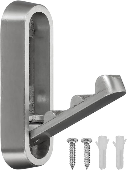uxcell Foldable Wall Hooks, Aluminum Alloy Heavy Duty Wall Mounted Folding Coat Hooks with Mounting Accessories Space-Saving for Hanging Coat Towels Hat Bags, Oval, Pearl Gray
