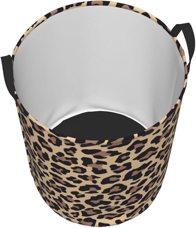 Leopard Print Animal Cheetah Round Laundry Hamper Storage Basket Toys Clothes Organizer Bin For Home Bathroom Bedroom Dorm Nursery, 38l