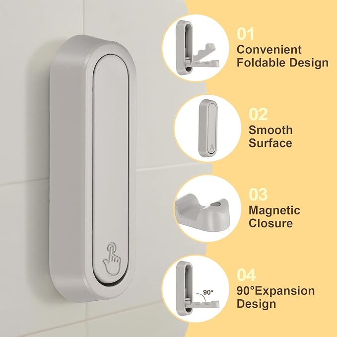 uxcell 2Pcs Foldable Wall Hooks, Aluminum Alloy Heavy Duty Wall Mounted Folding Coat Hooks with Mounting Accessories Space-Saving for Hanging Coat Towels Hat Bags, Oval, Gray