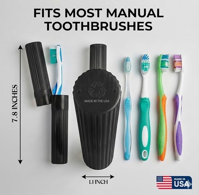 Toothbrush Holder - Black, Made in USA, with Ventilation Holes, for Toothbrush Covers, Toothbrush Holder, Toothbrush Soft, Durable Design, Hygienic Bathroom Accessory