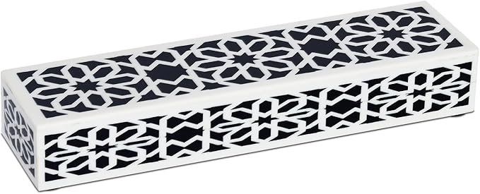 Handicrafts Home Decorative Storage Box with Lid– Black White Remote Control Holder, Slim Coffee Table Storage Box, Persian Rosette Lattice Organizer for Shelf & Desk– Geometric Shiraz 10 x 2.5 x 1.5
