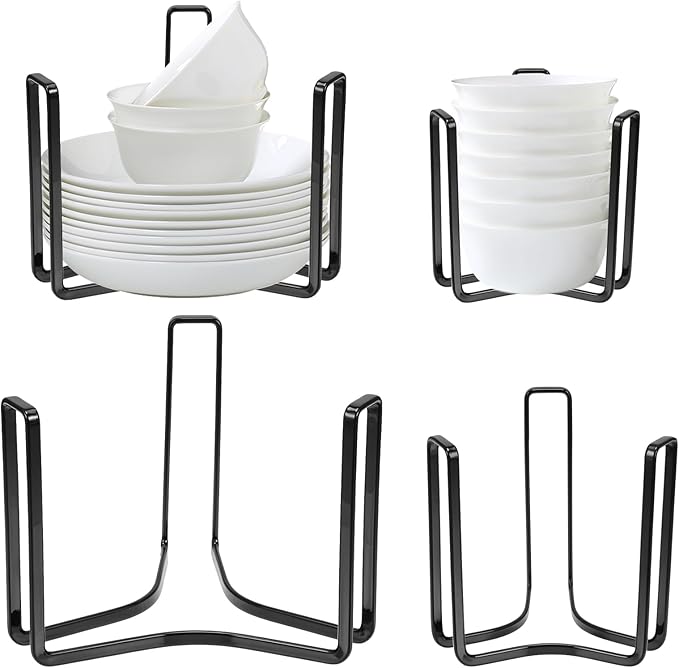 4PCS Dinnerware Bowl Plate Holder ,Bowl Holders Organizer Fit for 4.7 and 6.5 Inches Diameters Bowl, Metal Bowl Storage Dying Display Rack for Kitchen Drawer, Countertop, Cabinet, Shelf, Cupboard