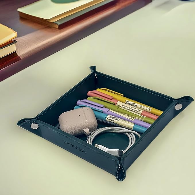 UnionBasic Valet Tray, Jewelry Tray for Rings Watches Earrings, Entryway Catchall Caddy for Coins Keys Change, Nightstand Organizer Bedside Valet Holder, Trays for Electronic Gadgets, Vintage Green