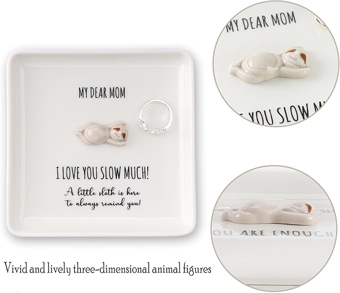 HOME SMILE Sloth Jewelry Dish Tray-Birthday Mother's Day Gifts for Mom-Mom I Love You Sloth Much,Cute Small Sloth Unique Presents for Mama Bonus Step Mothers Stocking Stuffers from Daughter