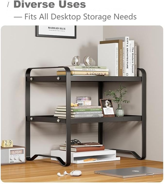 Metal Wire Cabinet Shelf - Multi-Functional Shelf Saver for Kitchen, Pantry, Countertop & Under Cabinet - Storage Solution for Spice Holder, Bookshelf & Cup Display Stand (White, 2-Tier 16" L)