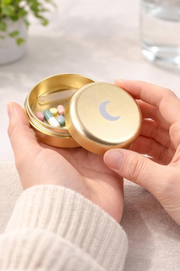 Brando Moon Small Metal Pill Container - 2.1 x 0.9” Pocket Size Portable Pill Box Case – Sturdy Storage Organizer for Coffee, Pills and other Small Components while Traveling