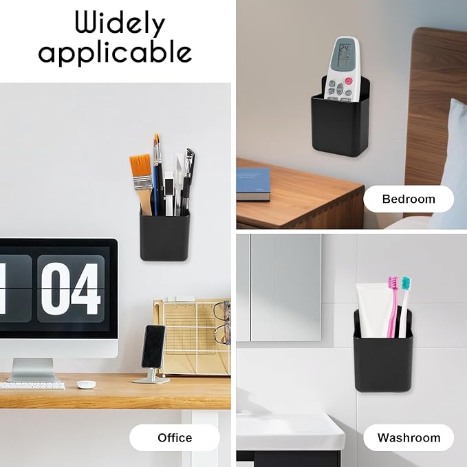 2 PCS Remote Control Holder Wall Mount, TV Air Conditioner Remote Control Holder, Self Adhesive Pen Holder Organizers and Accessories for Home Office School, Black