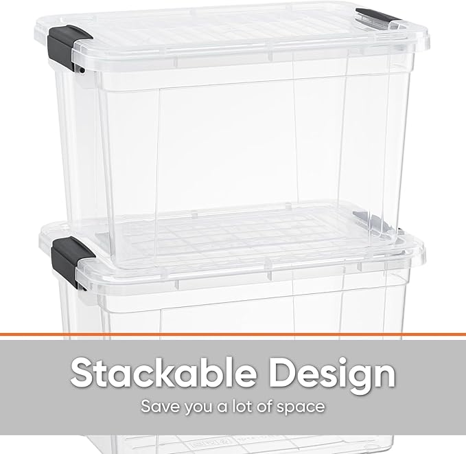Superio Small Clear Storage Boxes with Lids, 4.75 Quart Plastic Container Bins for Organizing, Stackable Crates, BPA Free, Non Toxic, Odor Free, Organizers for Home, Office, School, and Dorm