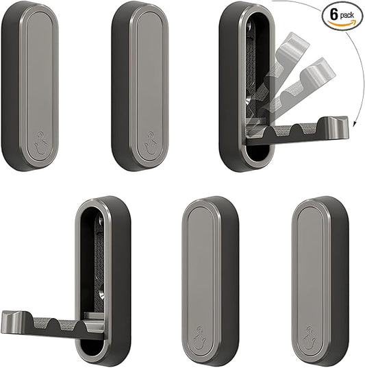 6PCS Folding Coat Hooks, Heavy Duty Wall Hooks Made of Zinc Alloy, Foldable Wall Hooks for Hanging Coats, Scarves, Hats, Bathrobes, Keys, Bags (Gray)