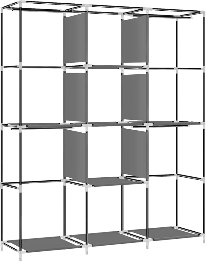 YOUUD Portable Closet 50 Inch Wardrobe for Hanging Clothes with Non-Woven Fabric Cover, 4 Hang Rods and 4 Storage Organizer Shelves, Black, Quick and Easy Assembly