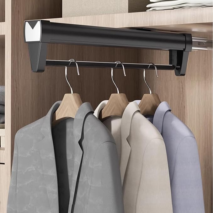 Adjustable Double-Rail Pull Out Clothes Hanger Rod with Thick Steel - Wardrobe Clothing Rail Hanger Rack Bar for Pants and Clothes, JJ010