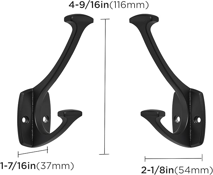 10 Pack Matte Black Hooks Decorative Heavy Duty Solid Large Coat Hooks for Towel Hanging Coats Robe Wall Mounted Towel Bags Door Back Bathroom Wall Hook.