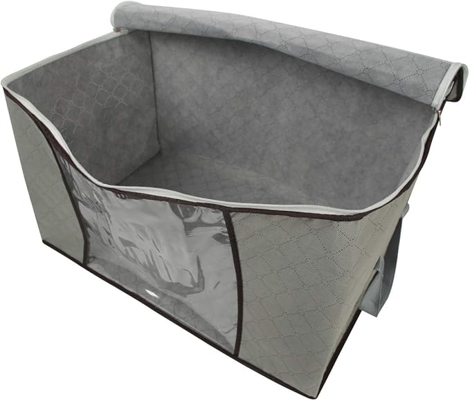 Szxc 2 Pack Foldable Large Storage Bags - Horizontal + Erect for Comforter Blanket Quilt Clothes Pillow, Clear Window & Handles, Closet Under Bed Organizer