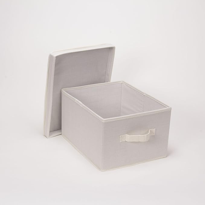 Household Essentials 113 Storage Box with Lid and Handle - Natural Beige Canvas - Large