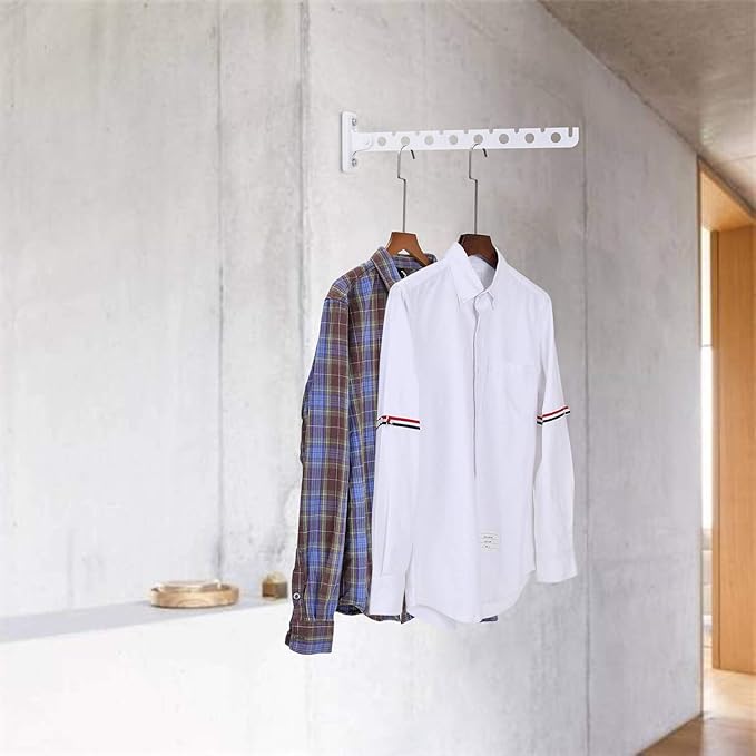 Wall Mount Clothes Hanger Stainless Steels Laundry Hanger Dryer Rack White Retractable Clothes Rack Wall Hangers for Clothes Closet Wall Mounted Clothes Hanger 2 Pack