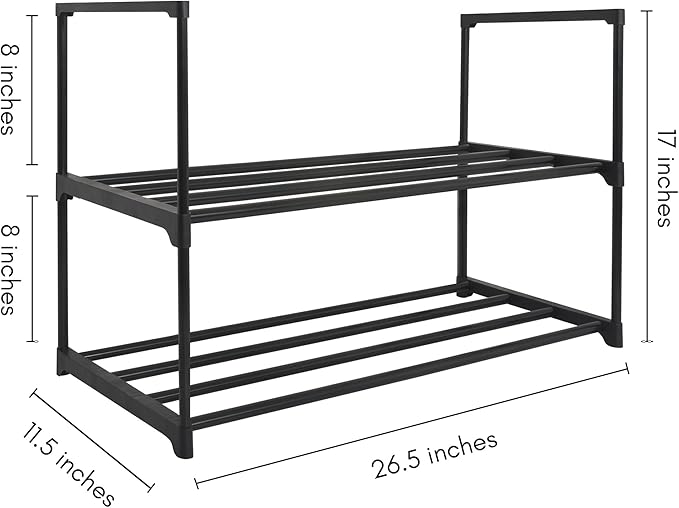 Americanflat 17x26.5 Shoe Organizer - 2 Tier Shoe Rack Storage Shelf with Sturdy Steel Frame - Ideal for Closets, Entryways, or Garages - Space-Saving Design and Easy to Assemble - Black