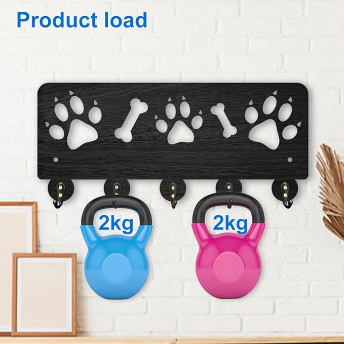 MAYJOYDIY Paw Print Wall Key Holder with 5 Hooks - 11.8x5.2 Inch Wood Dog Key Rack for Leash Entryway, Animal Theme Home Decor