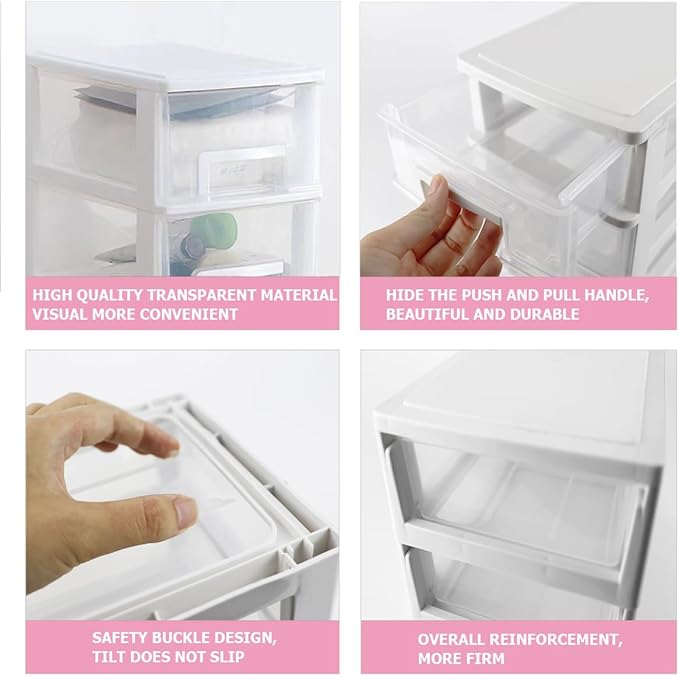 Plastic Desk Organizer,Desk Storage Box with 2 Drawers,Cosmetics Jewelry Storage Box Multifunction Storage Rack for Office School Home（White）