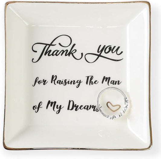 HOME SMILE Mother in Law Gitfs from Daughter in Law-Mother of Groom Gifts From Birde Ring Trinket Dish Jewelry Tray - Thank You for Raising The Man of My Dreams, Wedding Gifts, Bridal Shower Gifts