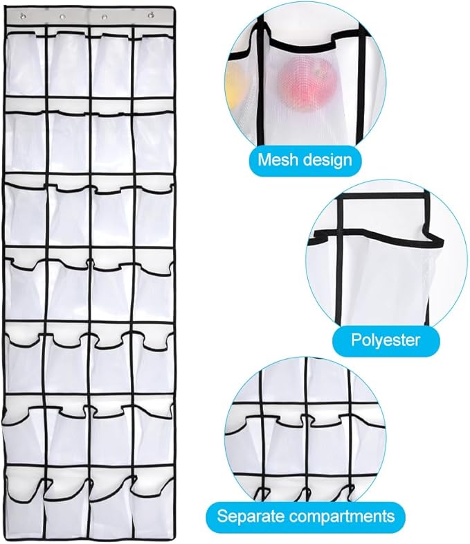 Pocket Shoe Organizer,28 Pocket Door Shoe Organizer Hanging Shoe Organizer Shoe Rack for Closet Pantry Shoe Holder for Men Sneakers, Women High Heeled Shoes, flip flops(White,size:68.5x20.88inch)