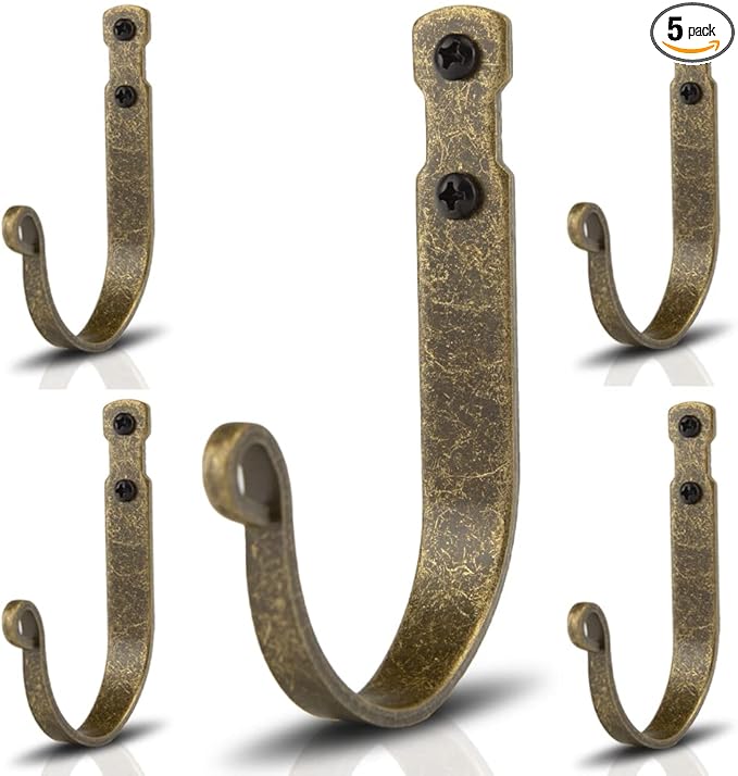 Wrought Iron Wall Mounted Hooks Heavy Duty Garage Storage Organizer Decorative Hanger for Home Garage Bathroom Kitchen Door Office Hanging Coat, Keys, Towel, Tools, Bags, Hat (Bronze)