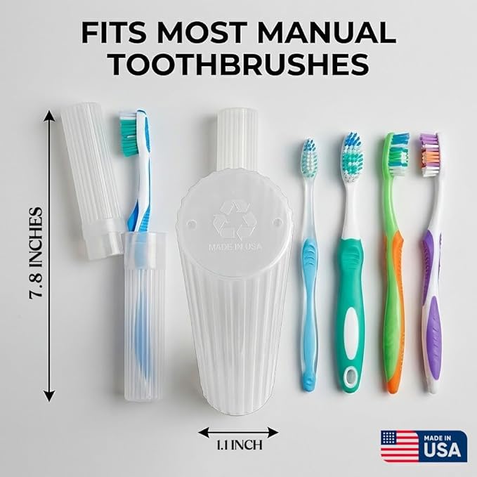 Toothbrush Holder - White, Made in USA, with Ventilation Holes, for Toothbrush Covers, Toothbrush Holder, Toothbrush Soft, Durable Design, Hygienic Bathroom Accessory