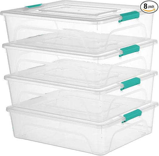 novelinks Clear Stackable Storage Bins with lid Storage Boxes Durable Plastic Organizer Containers for Home Office, Kitchen, Craft Supplies (10 Quart 4 Pack Green)