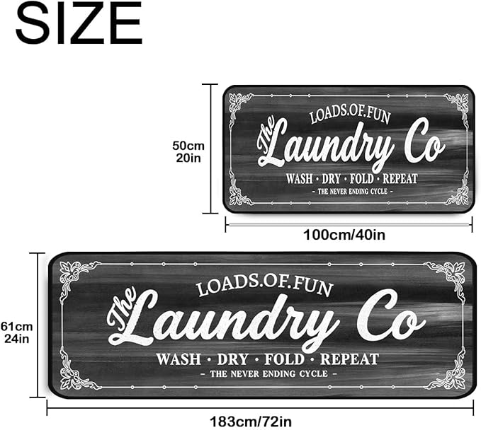 Laundry Room Long Mat Area Rug Non-Slip Floor Mat Waterproof Farmhouse Carpet for Kitchen 72" x 24" (Black/Grey)