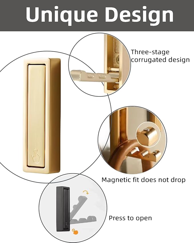 Wall Hooks, 5Pcs Folding Hook Zinc Alloy Coat Hooks Wall Mounted for Hanging Heavy Duty, Towel, Coats, Hanger, Bag, Hat, Backpacks, Earphone, Screws (Gold)