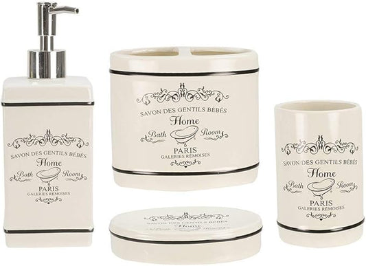 Home Basics Paris Collection 4 Piece Bathroom Accessories Set Featuring a Soap Dispenser, Toothbrush Holder, Tumbler, and Soap Dish