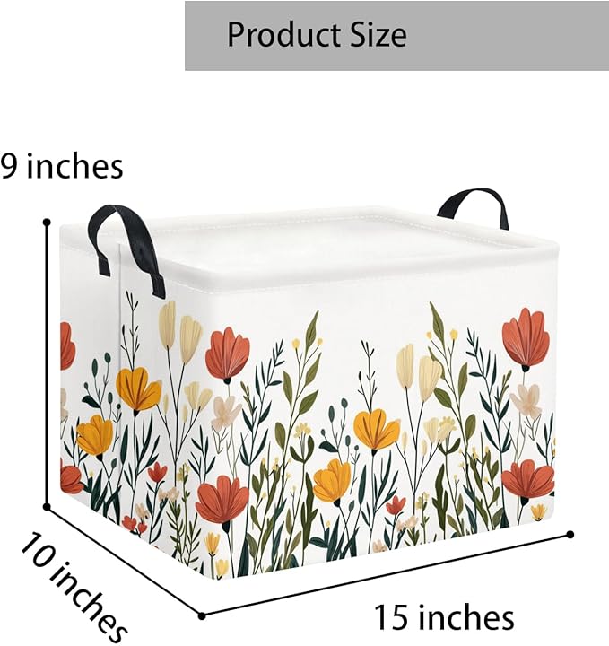 Rectangular Baby Kids Storage Basket for Home Kitchen Girls Cute Toy Storage Bin Organizer Shelf Book Room Decor(Fall Flower)