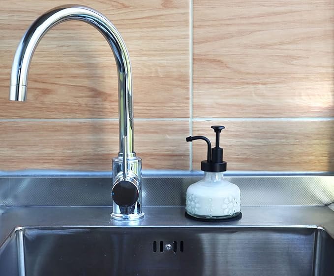 Glass Soap Dispenser for Kitchen and Bathroom Countertop, Smooth Action Pump Refillable Wash Hand Liquid, Dish Detergent, Farmhouse Style with Cylindrical Shape Shampoo Lotion Pump