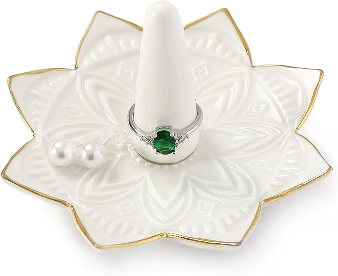 Ceramic Ring Holder for Jewelry,White Mandala Ring Dish Jewelry Dish Jewelry Holder,Room Decor,Engagement Wedding Birthday Gifts for Couples Women