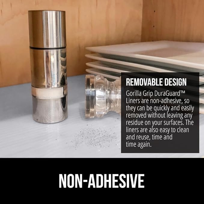 GORILLA GRIP DuraGuard Shelf Liner, 24x30 Non-Adhesive Cabinet Liners for Kitchen Drawers, Shelves, Refrigerator, Pantry Storage, Bathroom Closet, Durable Waterproof BPA Free Ribbed Plastic, Lt Gray
