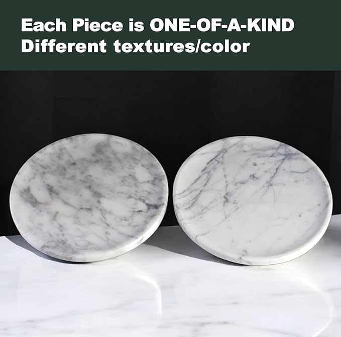Natural Marble Decorative Tray for Bathroom Bedroom Kitchen Dresser, 11â Round Vanity Trays for Jewelry, Perfume, Cosmetic, Candle, Countertop Storage Organizer for Home Decor White, Arabescato